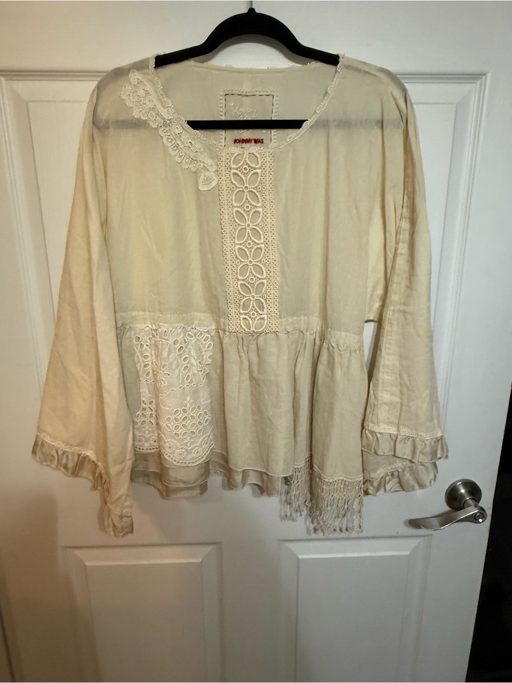 Johnny Was Florence Blouse Boho Lace Peasant Top - Cream